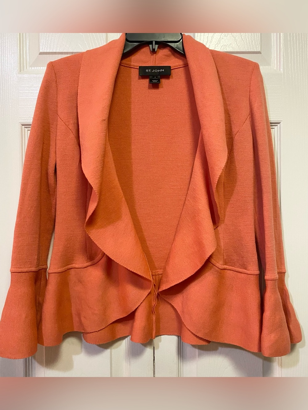St. John 100% Wool Coral Ruffle Peplum Blazer (Sz 2) Ptp 16.5”